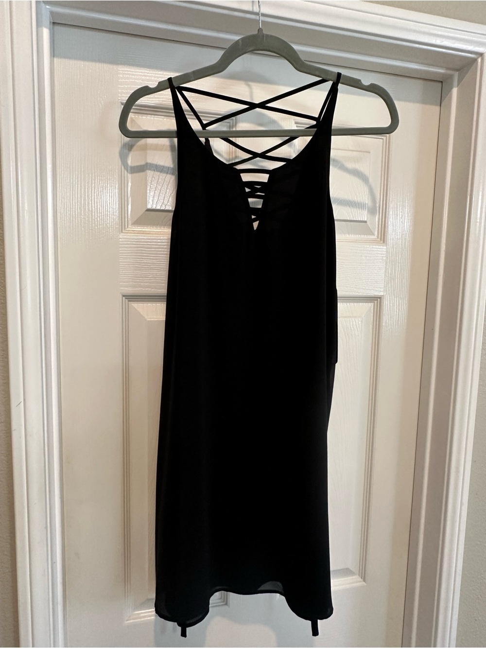 Naked Zebra Black Strappy Mini Dress with Crisscross Back